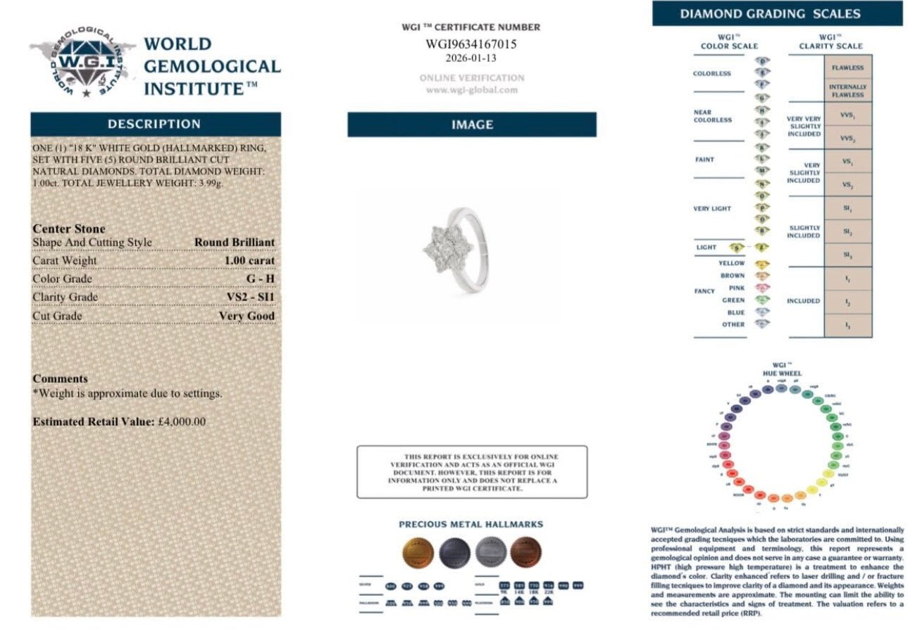 💎 1.00ct Natural Diamond Cluster Ring | 18ct White Gold | Size I | RRP £4,000 💎 - Flamingo Gems