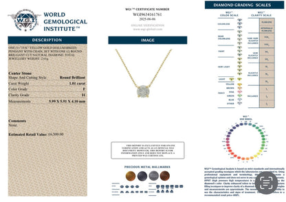 1.01 Carat Natural Diamond Necklace, 18K Yellow Gold - WGI Certificate £6,500 - Flamingo Gems
