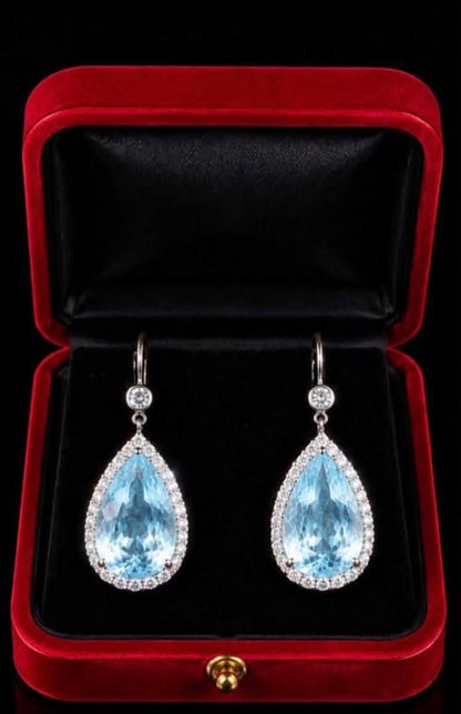 10.50 Ct Aquamarine, 0.45 Ct Natural Diamond Earrings - 18K Gold - RRP £12,500 - Flamingo Gems