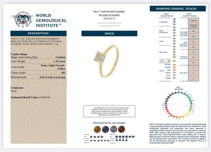 1.12 Carat Cushion Cut Natural Diamond Ring - 18K Yellow Gold - WGI Certificate £6,850 - Flamingo Gems