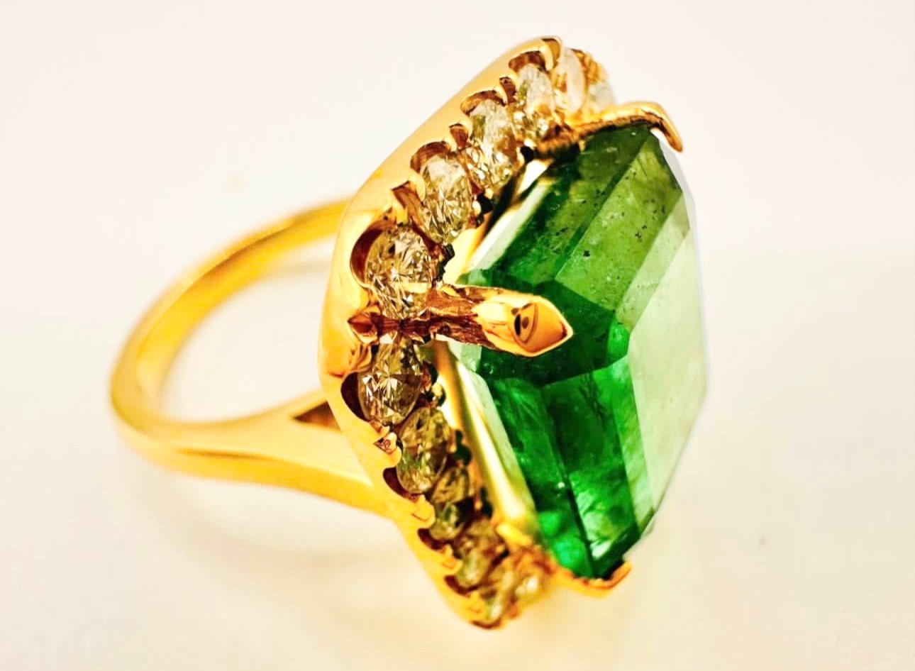 12 Ct Emerald, 1.6 Ct Diamond Cocktail Ring - WGI Valuation £24,000 - Flamingo Gems