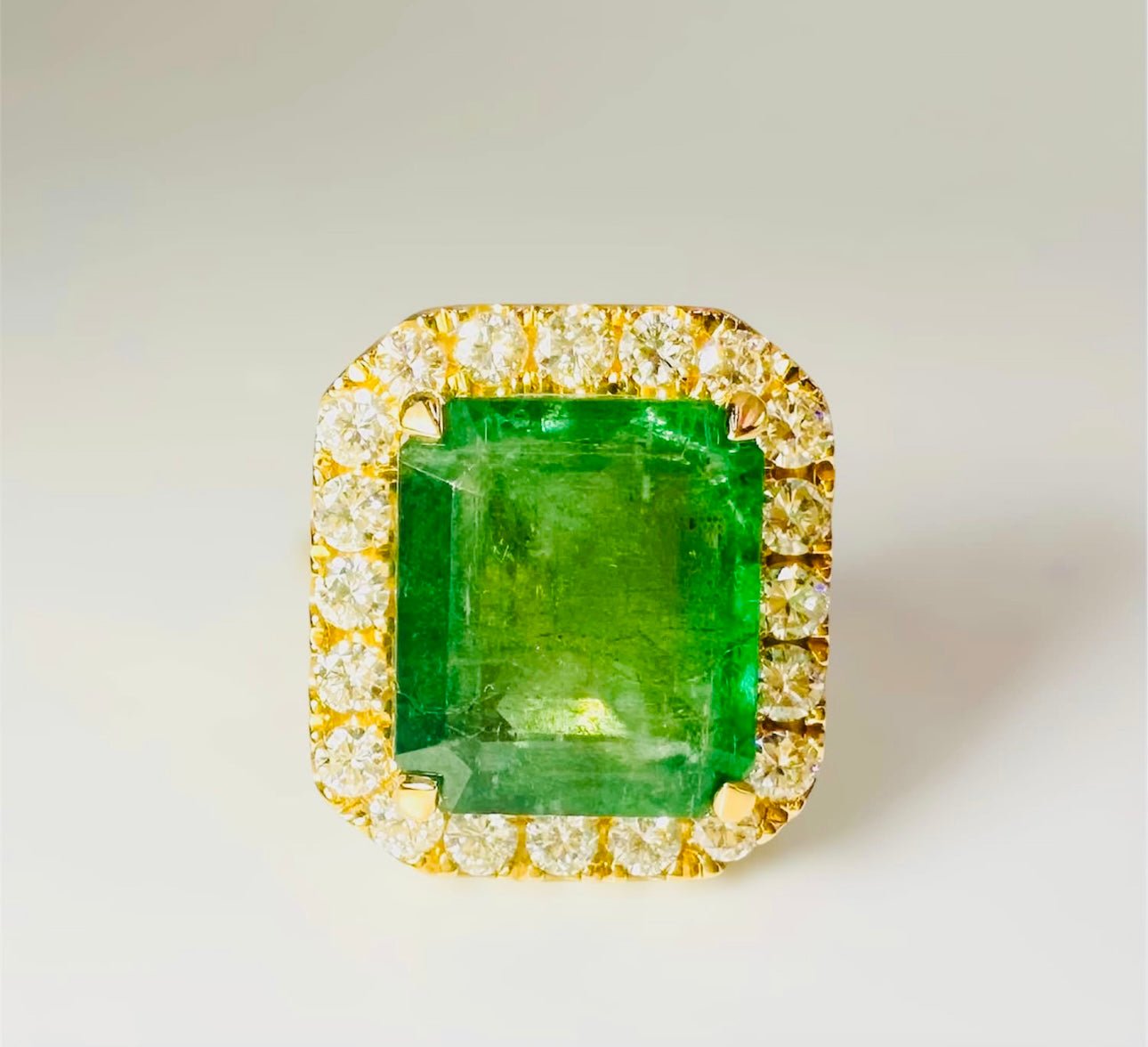 12 Ct Emerald, 1.6 Ct Diamond Cocktail Ring - WGI Valuation £24,000 - Flamingo Gems