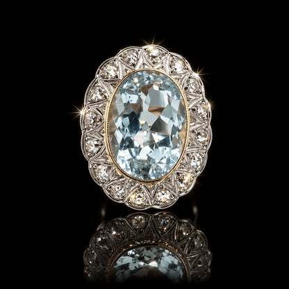 12.00CT NATURAL AQUAMARINE & 1.60 CT OLD CUT DIAMOND COCKTAIL RING – 18k Gold and Platinum - RRP £12,500 - Flamingo Gems