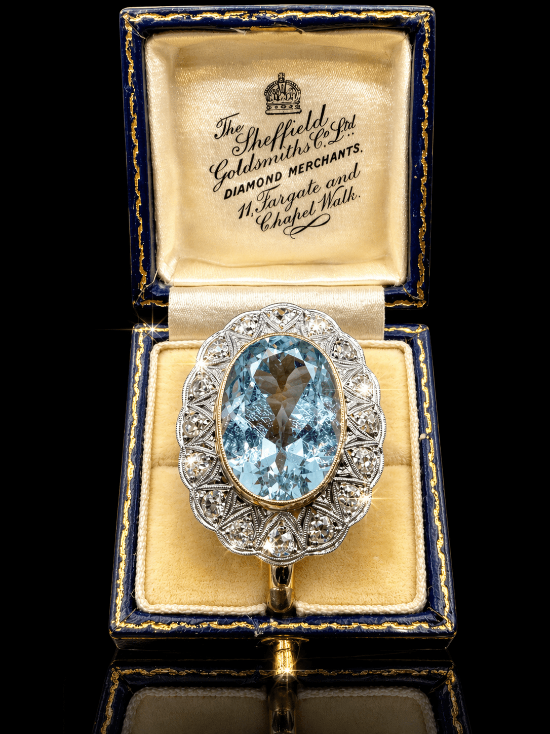 12.00CT NATURAL AQUAMARINE & 1.60 CT OLD CUT DIAMOND COCKTAIL RING – 18k Gold and Platinum - RRP £12,500 - Flamingo Gems