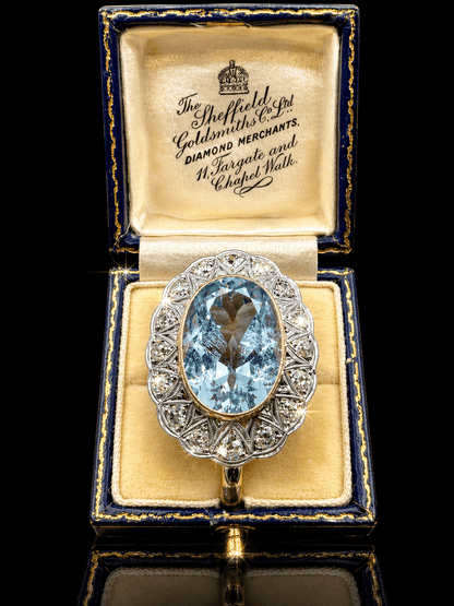 12.00CT NATURAL AQUAMARINE & 1.60 CT OLD CUT DIAMOND COCKTAIL RING – 18k Gold and Platinum - RRP £12,500 - Flamingo Gems