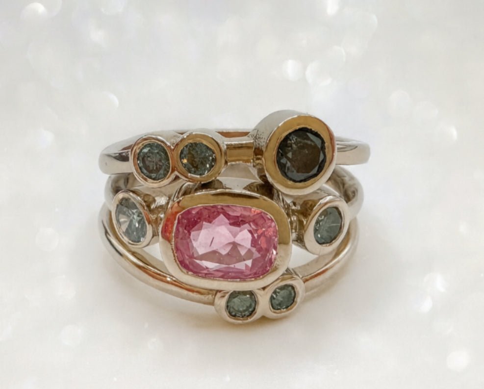 ✨ 1.25ct Pink Sapphire & 0.55ct Fancy Blue Diamond Platinum Ring ✨ - Flamingo Gems