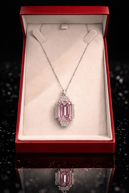 12.78ct Natural Kunzite & Diamond Art Deco Pendant - Platinum RRP £8,100 - Flamingo Gems