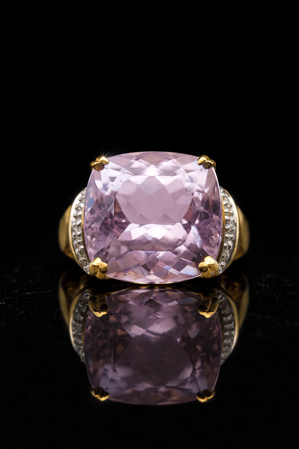 13 Ct Kunzite and Diamond Ring - 18Ct White and Yellow Gold - RRP £7,200 - Flamingo Gems