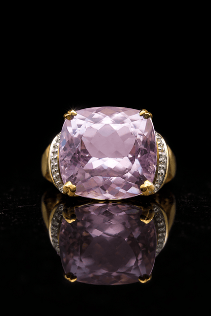 13 Ct Kunzite and Diamond Ring - 18Ct White and Yellow Gold - RRP £7,200 - Flamingo Gems
