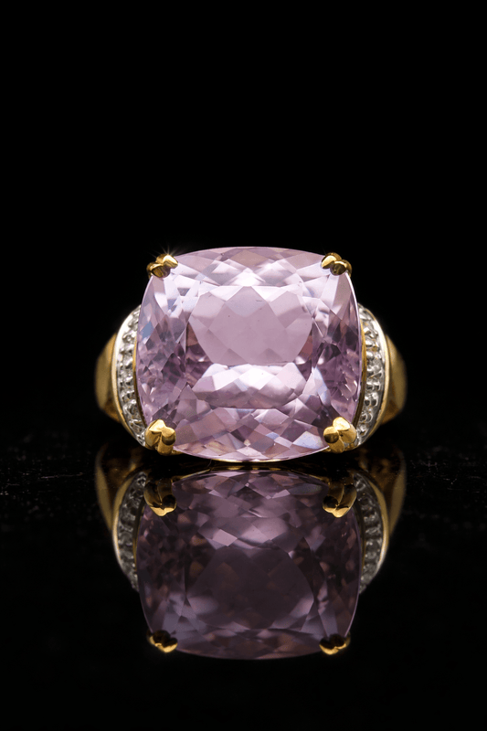 13 Ct Kunzite and Diamond Ring - 18Ct White and Yellow Gold - RRP £7,200 - Flamingo Gems