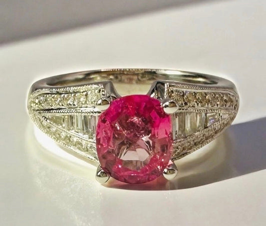 1.36 Ct Untreated Ceylon Sapphire and 0.45 Ct Diamond Ring - 18k White Gold - WGI Certificate £6k - Flamingo Gems