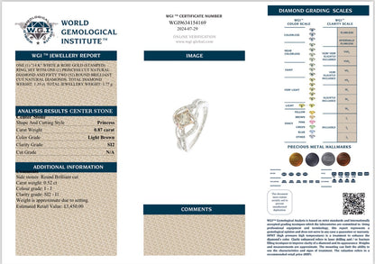 1.39 Carat Champagne and Colourless Diamond Ring, 14 Carat White and Rose Gold - WGI Valuation £3450 - Flamingo Gems