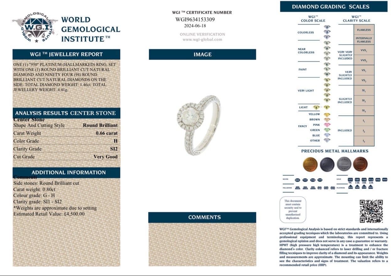 1.46 Carat Diamond Platinum Engagement Ring - WGI Certificate £4500 - Flamingo Gems