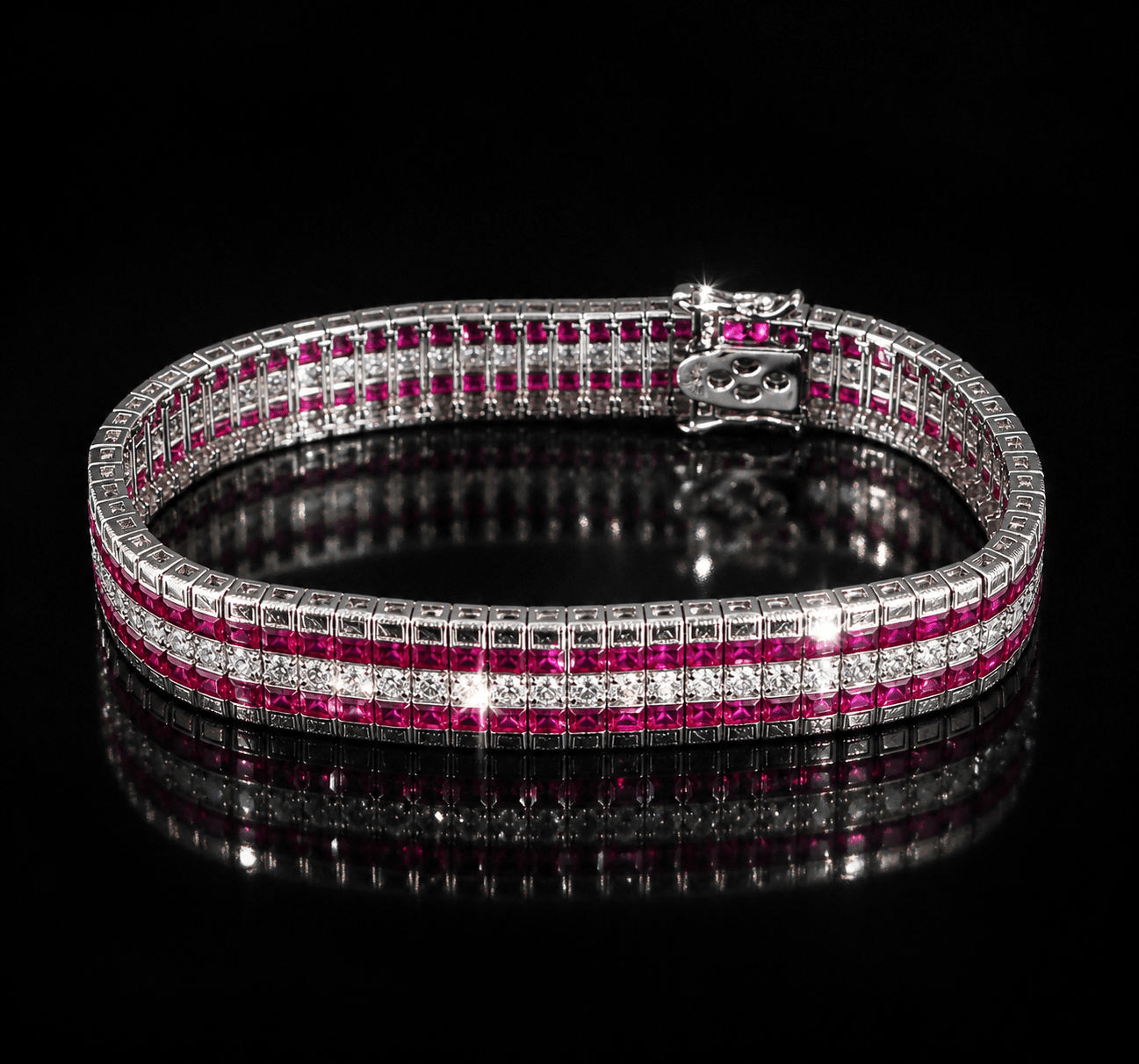 🔥 15 Ct Burmese Ruby and 6 Ct Natural Diamond Bracelet – 28.38ct Total | 18ct White Gold |🔥 - Flamingo Gems