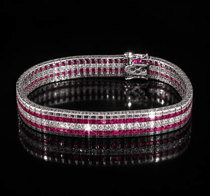 🔥 15 Ct Burmese Ruby and 6 Ct Natural Diamond Bracelet – 28.38ct Total | 18ct White Gold |🔥 - Flamingo Gems