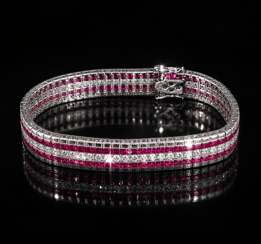 🔥 15 Ct Burmese Ruby and 6 Ct Natural Diamond Bracelet – 28.38ct Total | 18ct White Gold |🔥 - Flamingo Gems