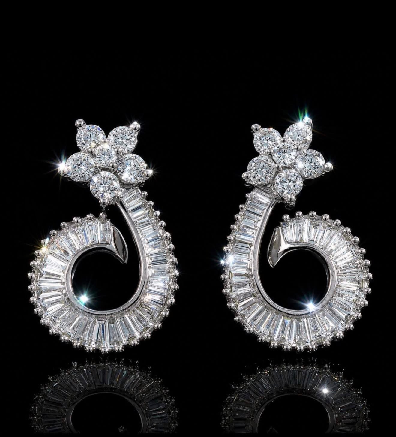 ✨ 18CT WHITE GOLD NATURAL DIAMOND CLUSTER DROP EARRINGS ✨ RRP £5,000 - Flamingo Gems