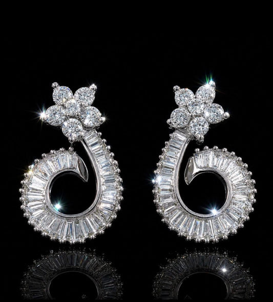 ✨ 18CT WHITE GOLD NATURAL DIAMOND CLUSTER DROP EARRINGS ✨ RRP £5,000 - Flamingo Gems