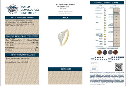 18K White and Yellow Gold Diamond Ring - WGI Certificate £1750 - Flamingo Gems