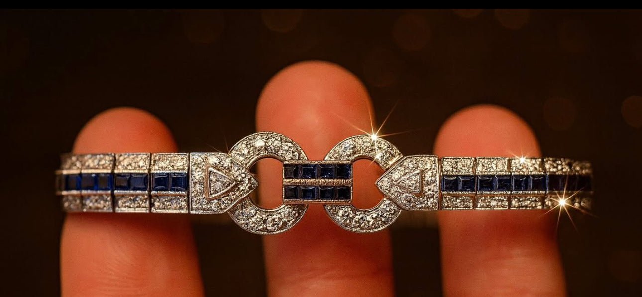 18k White Gold, Natural Diamond and Ceylon Sapphire Bracelet - WGI Valuation £25,000 - Flamingo Gems