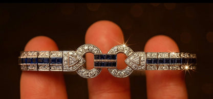 18k White Gold, Natural Diamond and Ceylon Sapphire Bracelet - WGI Valuation £25,000 - Flamingo Gems