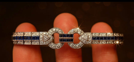 18k White Gold, Natural Diamond and Ceylon Sapphire Bracelet - WGI Valuation £25,000 - Flamingo Gems