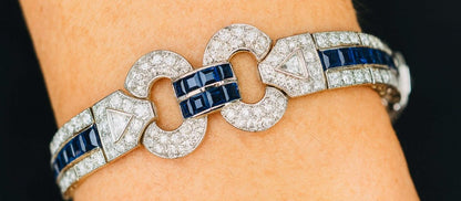 18k White Gold, Natural Diamond and Ceylon Sapphire Bracelet - WGI Valuation £25,000 - Flamingo Gems