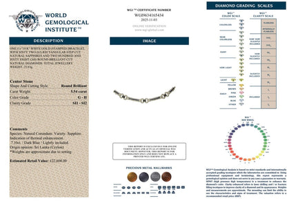 18k White Gold, Natural Diamond and Ceylon Sapphire Bracelet - WGI Valuation £25,000 - Flamingo Gems