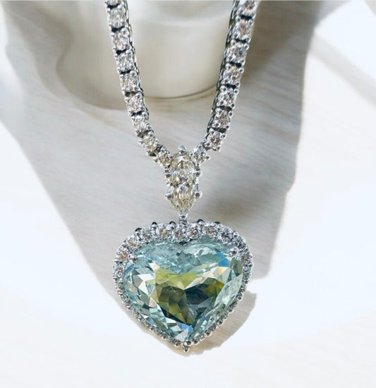 19.45 Ct Aquamarine and 3.85 Ct Natural Diamond Necklace - Platinum - WGI Certificate/Valuation £37,800 - Flamingo Gems