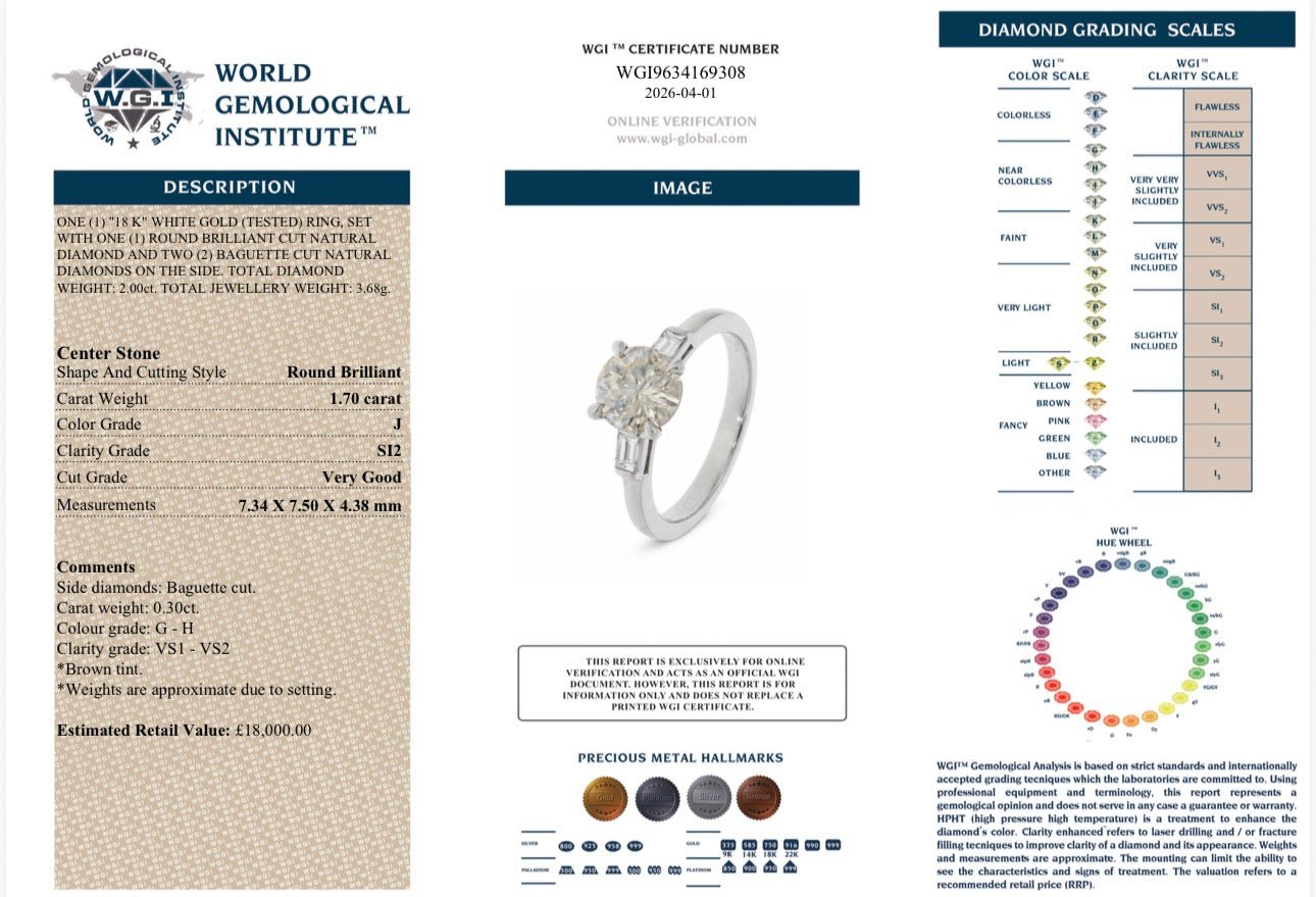 2 Ct Natural Diamond Engagement Ring - 18Ct White Gold - RRP £18,000 - Flamingo Gems