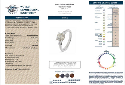 2 Ct Natural Diamond Engagement Ring - 18Ct White Gold - RRP £18,000 - Flamingo Gems