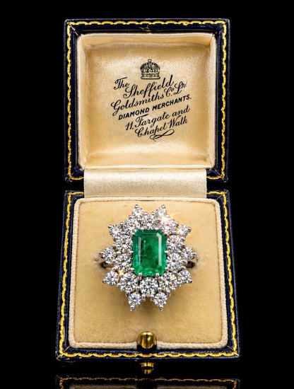 2.00ct Zambian Emerald and 2.30 Ct Natural Diamond Ring – 18k White Gold - RRP £9,000 - Flamingo Gems