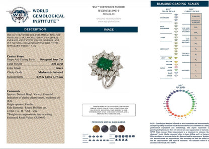 2.00ct Zambian Emerald and 2.30 Ct Natural Diamond Ring – 18k White Gold - RRP £9,000 - Flamingo Gems