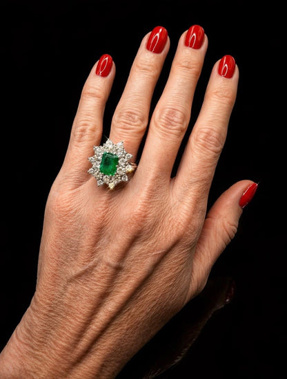 2.00ct Zambian Emerald and 2.30 Ct Natural Diamond Ring – 18k White Gold - RRP £9,000 - Flamingo Gems