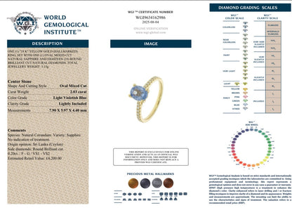 2.03 Carat Untreated Ceylon Sapphire and Diamond Ring - 18K Yellow Gold, WGI Certificate £4,200 - Flamingo Gems