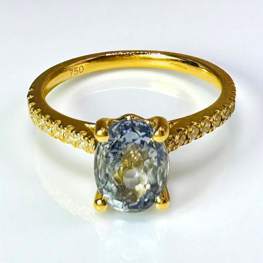 2.03 Carat Untreated Ceylon Sapphire and Diamond Ring - 18K Yellow Gold, WGI Certificate £4,200 - Flamingo Gems