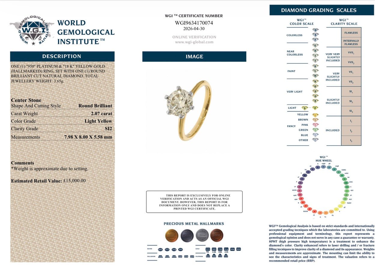 2.07 Ct Natural Yellow Diamond Ring - 18k Yellow Gold and Platinum - RRP £15,000 - Flamingo Gems