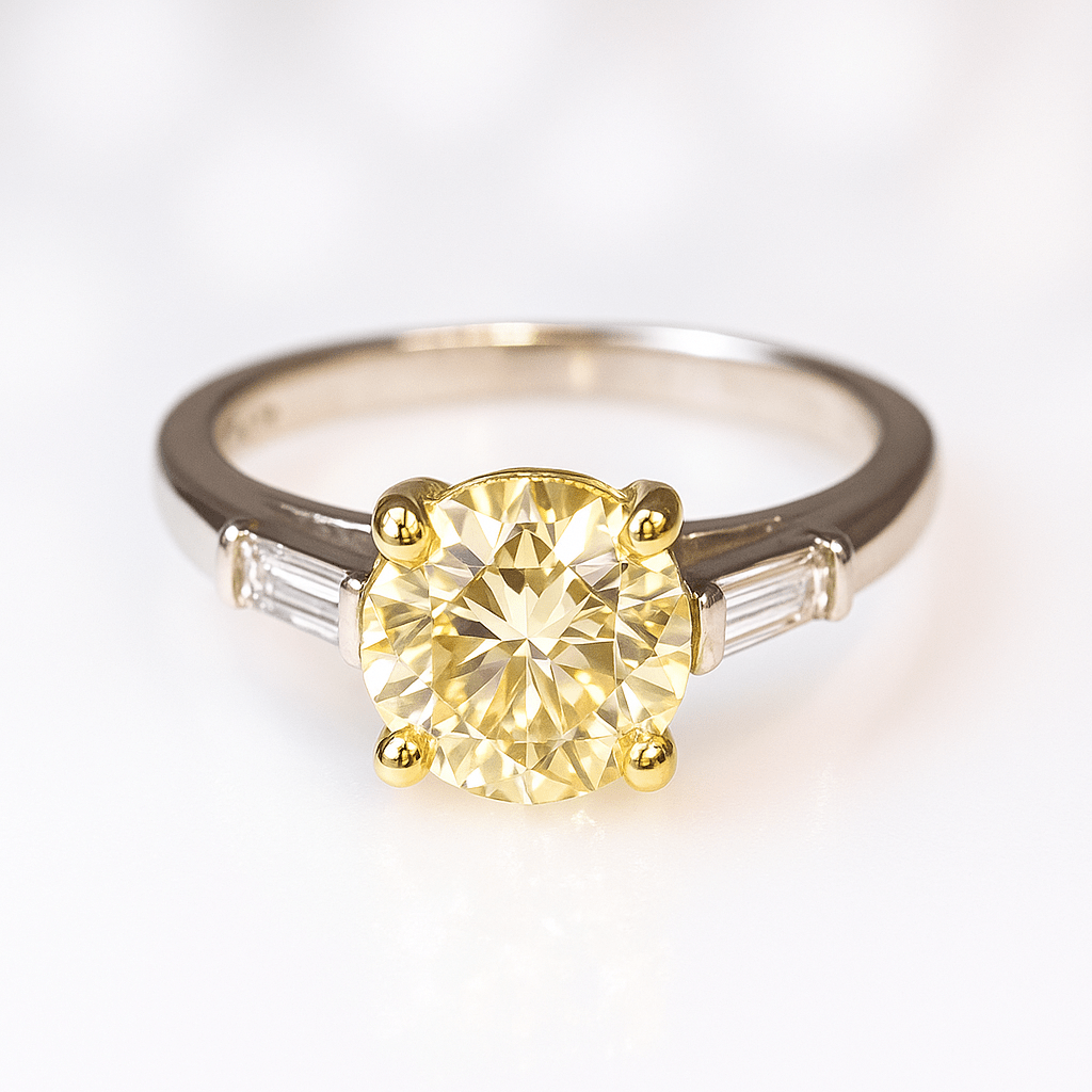 2.11 Ct Natural Diamond Light Yellow and Colourless Diamond Ring - WGI and EDR Certified. Platinum Shank and 9k Yellow Gold Shank - RRP £15,000 - Flamingo Gems