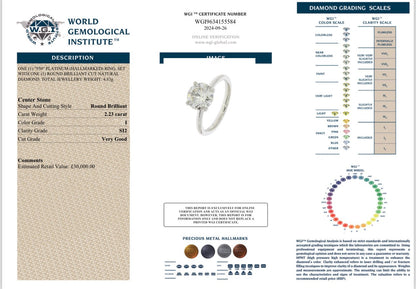 2.23 Carat Natural Diamond Solitaire, Platinum Mount - WGI Certificate £30,000 - Flamingo Gems