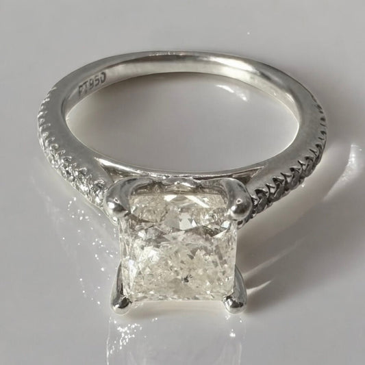 2.27 Carat Princess Cut Natural Diamond Platinum Engagement Ring - WGI Certificate £18,500 - Flamingo Gems