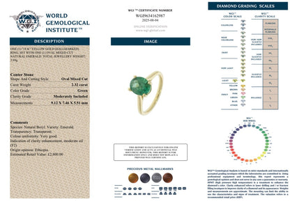 2.32 Carat Natural Emerald Ring, 18K Yellow Gold - WGI Certificate £2,800 - Flamingo Gems
