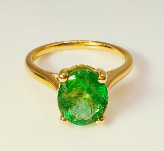 2.32 Carat Natural Emerald Ring, 18K Yellow Gold - WGI Certificate £2,800 - Flamingo Gems