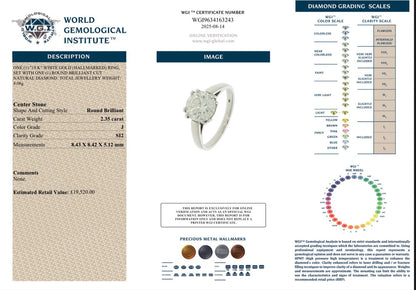 2.35 Ct Natural Diamond Ring, 18K White Gold - WGI Certificate £19,520 - Flamingo Gems