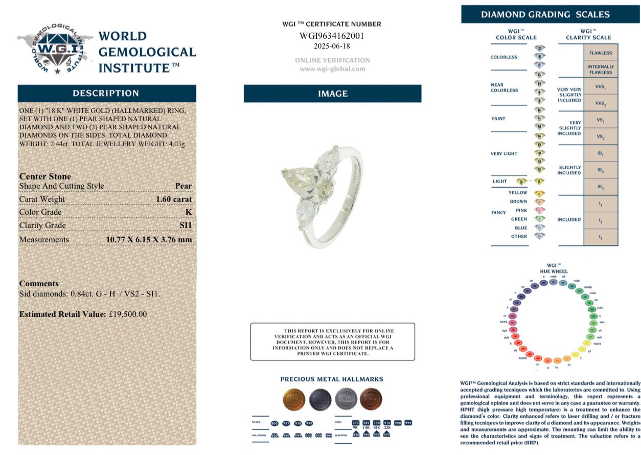 2.44 Ct Natural Diamond Ring, 18K White Gold, WGI Certificate £20,000 - Flamingo Gems