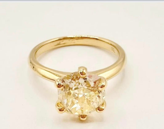 2.46 Carat Cushion Old Cut Diamond Solitaire, 18 Carat Yellow Gold - WGI Certificate £27,600 - Flamingo Gems