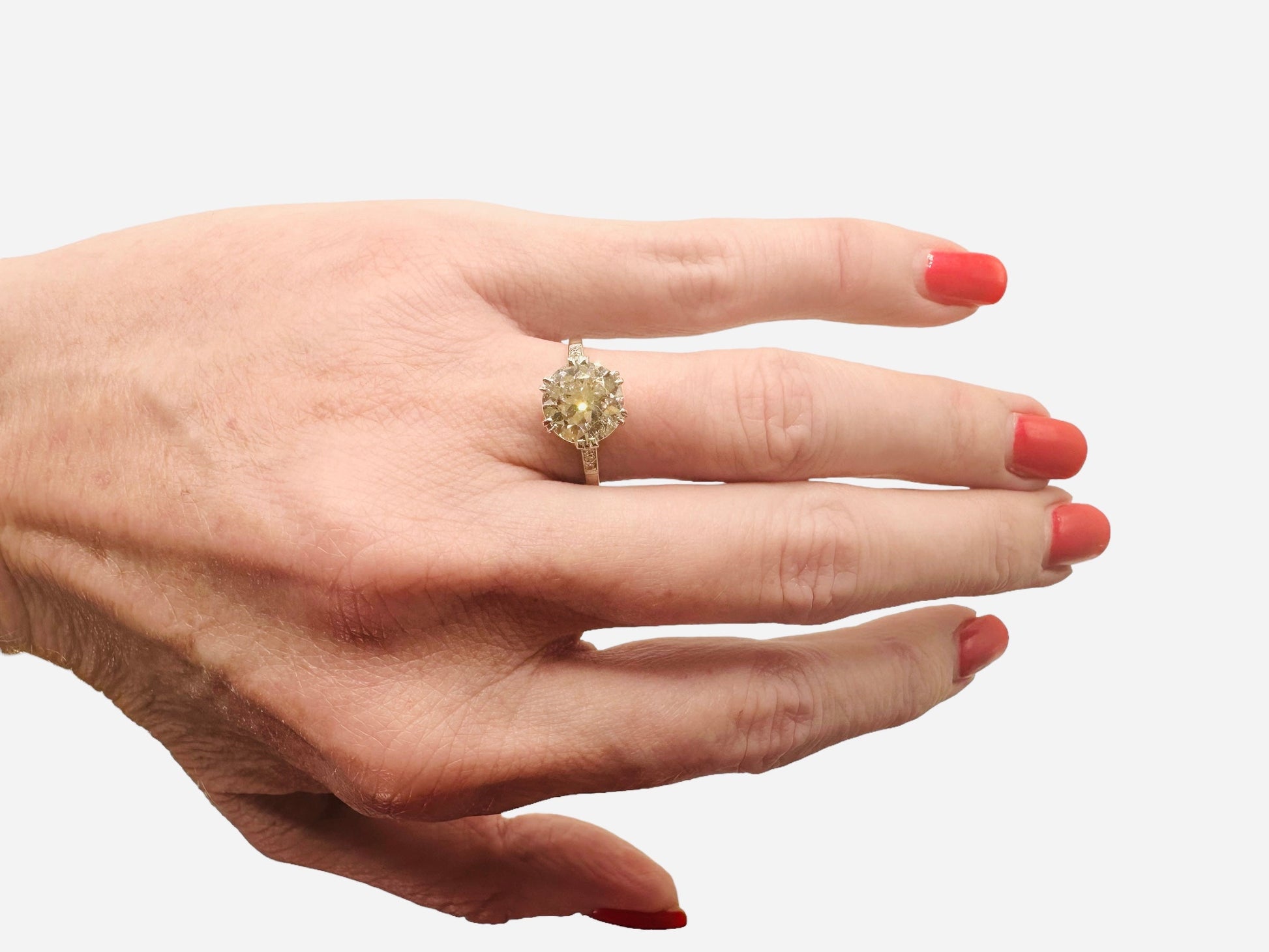 2.60 Carat Old European Cut Diamond, 18K White Gold Ring - WGI Certificate £26,800 - Flamingo Gems