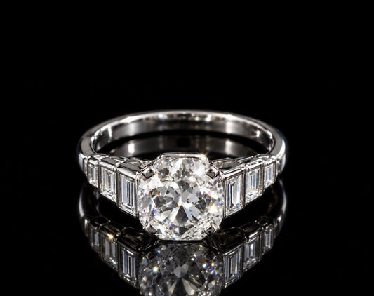 2.6Ct Old European Cut Natural Diamond Ring - 18k White Gold and Platinum - RRP £27,000 - Flamingo Gems