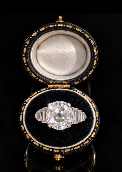 2.6Ct Old European Cut Natural Diamond Ring - 18k White Gold and Platinum - RRP £27,000 - Flamingo Gems