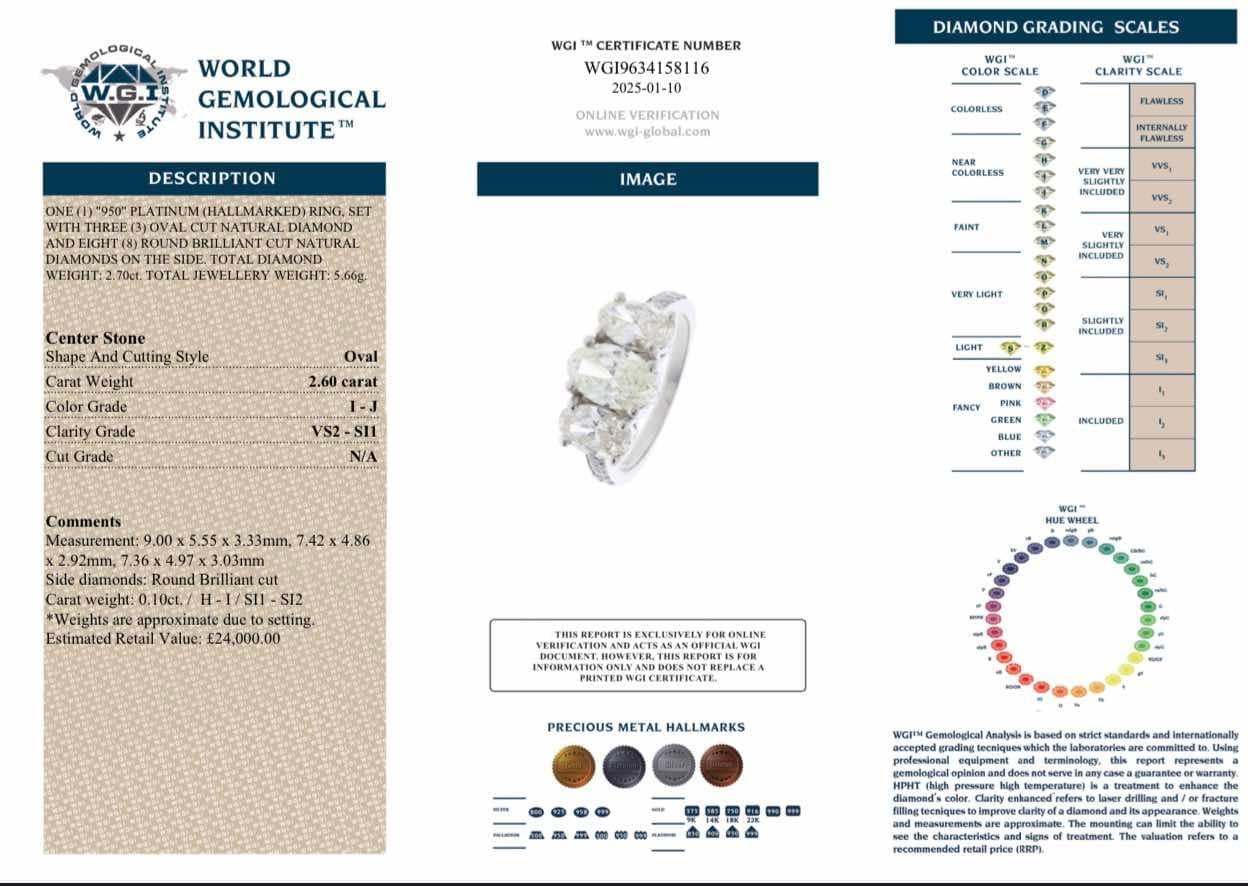 2.70 Ct Natural Diamond Trilogy Ring, Platinum - WGI Certificate £24,000 - Flamingo Gems