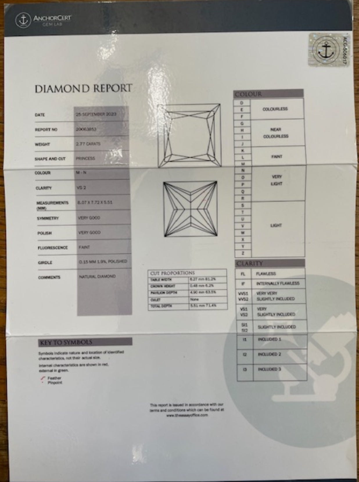 2.77 Ct Princess Cut Natural Diamond Ring - VS1 Clarity - Platinum - WGI Valuation £26,700 - Flamingo Gems